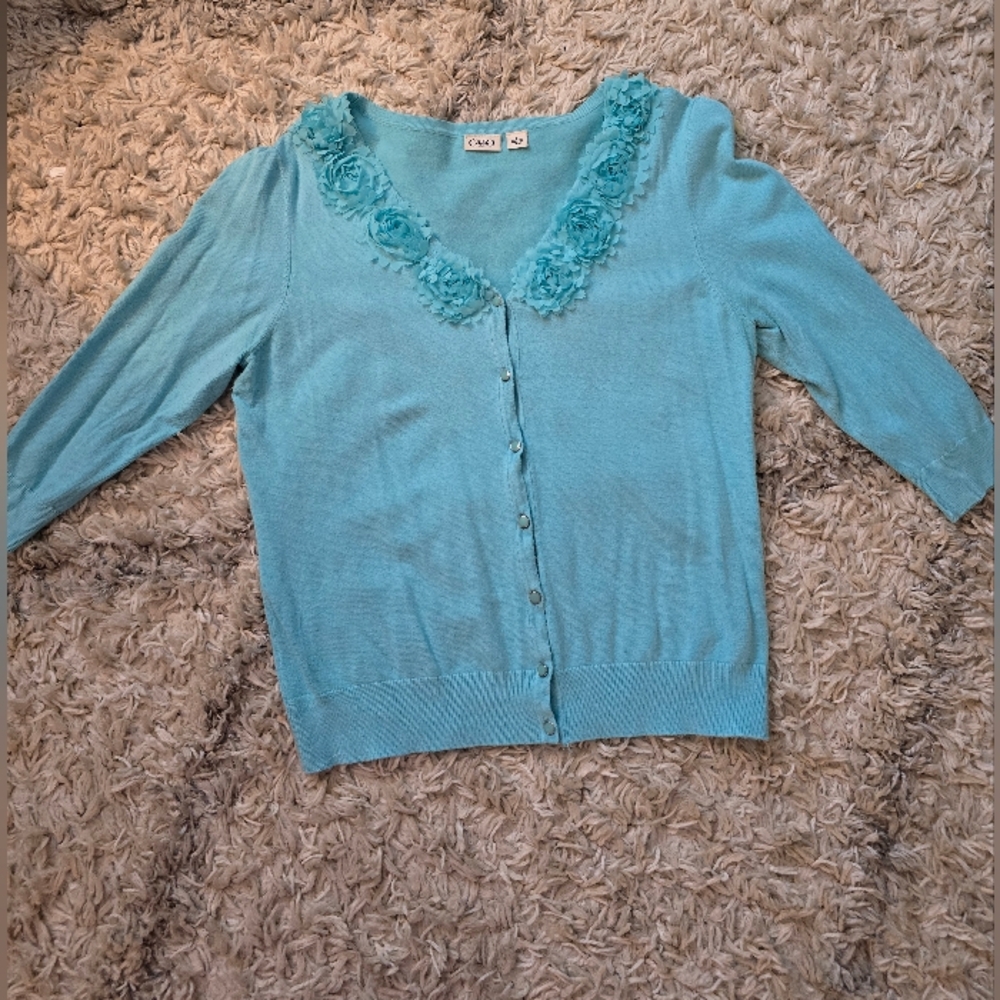 Cato Turquoise Women's Cardigan with Ruffles